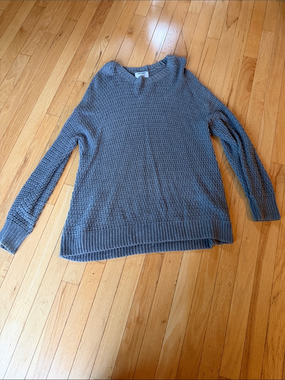 Old Navy Heather Gray Crewneck Textured Knit Sweater